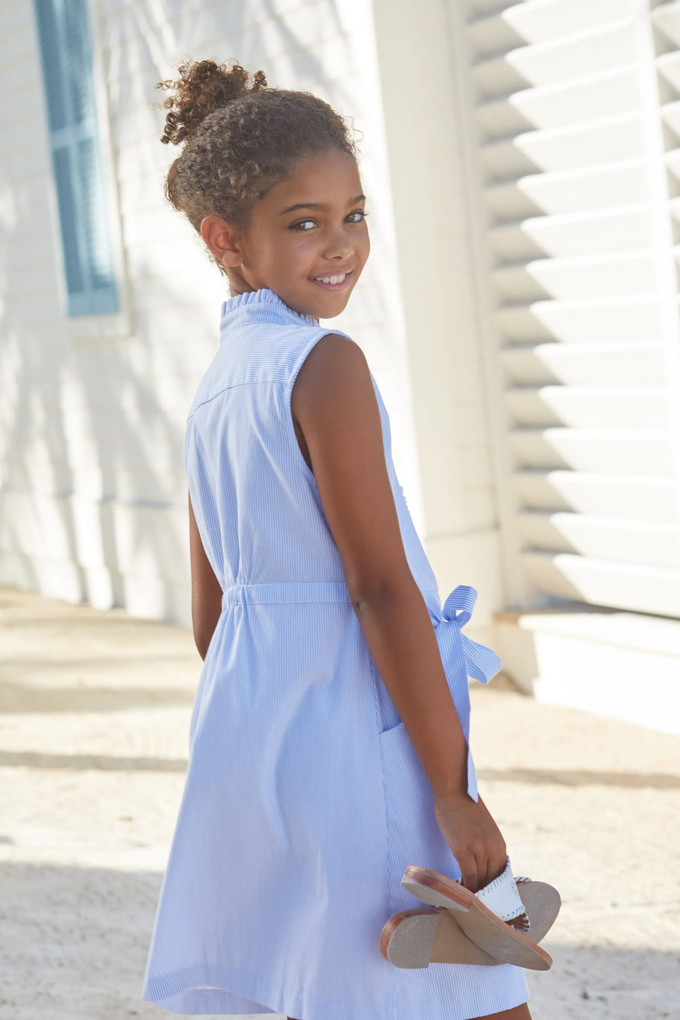 Sleeveless Allie Dress - Light Blue Thin Stripe