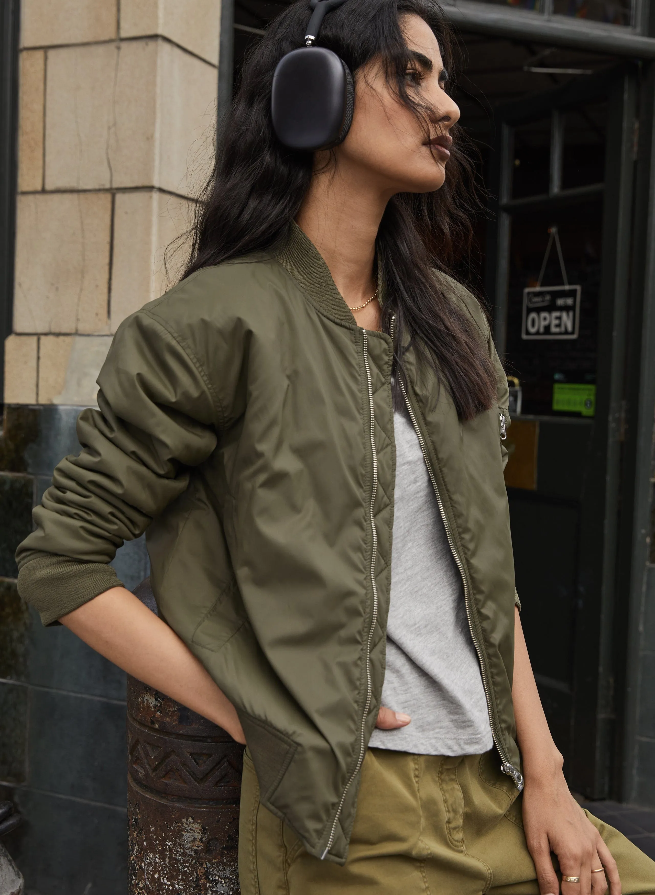 Tegan Recycled Bomber | Khaki