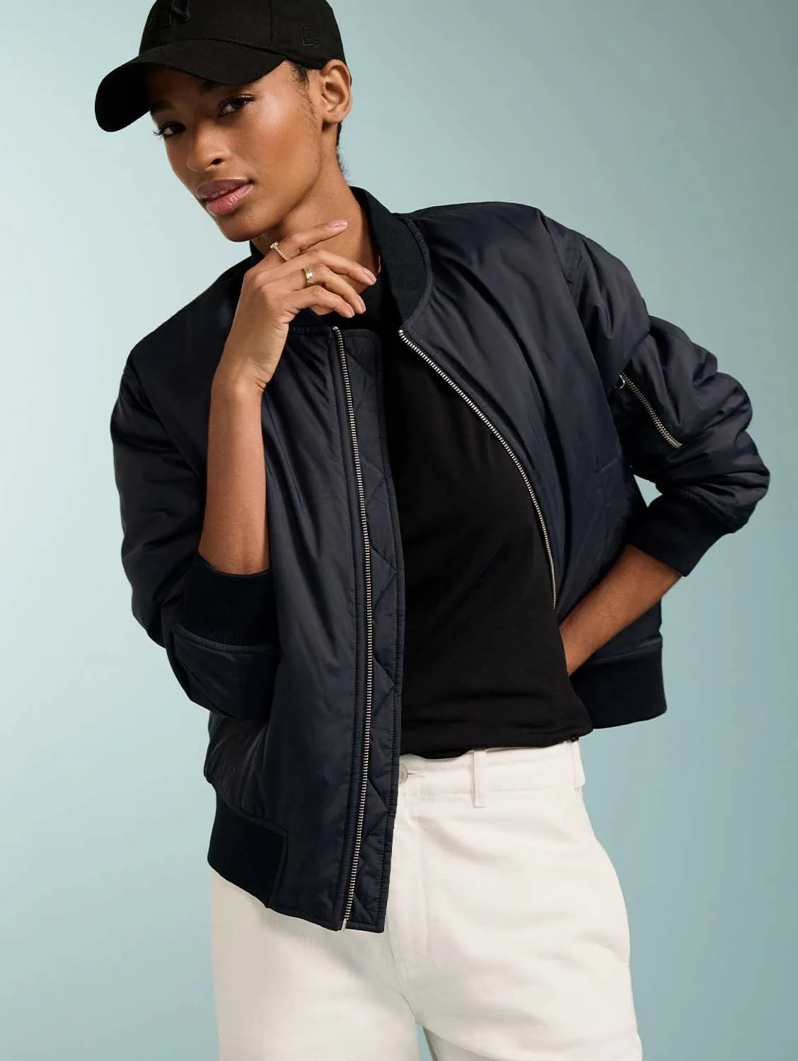 Tegan Recycled Bomber | Navy