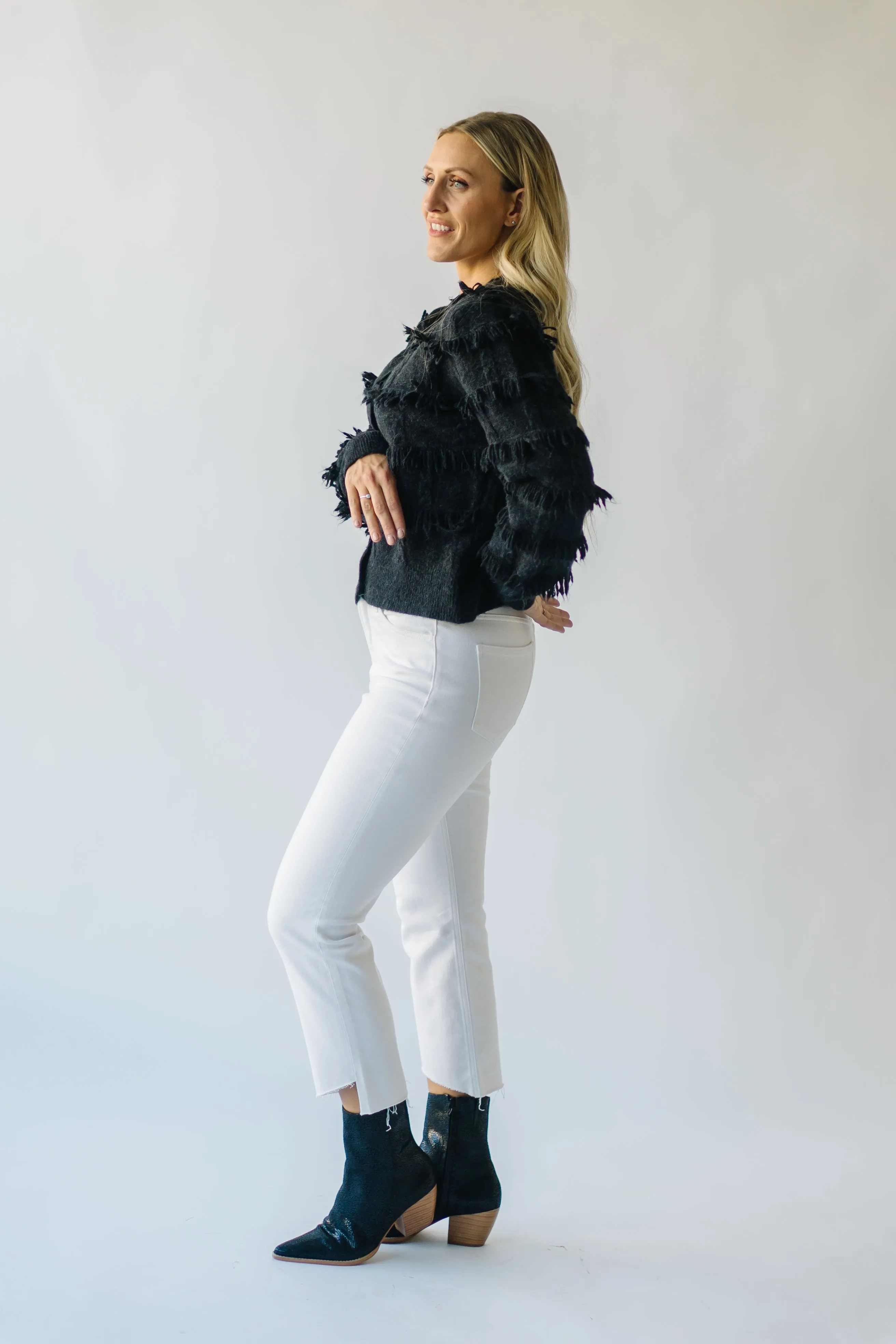 The Calhoun Fringe Button-Down Cardigan in Black