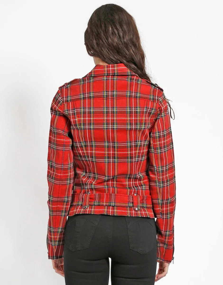 Tripp NYC Tartan Red Child Moto Jacket