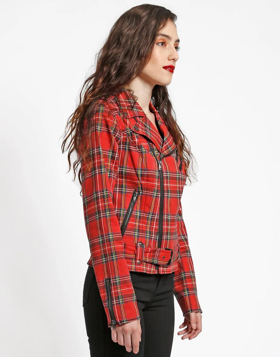 Tripp NYC Tartan Red Child Moto Jacket