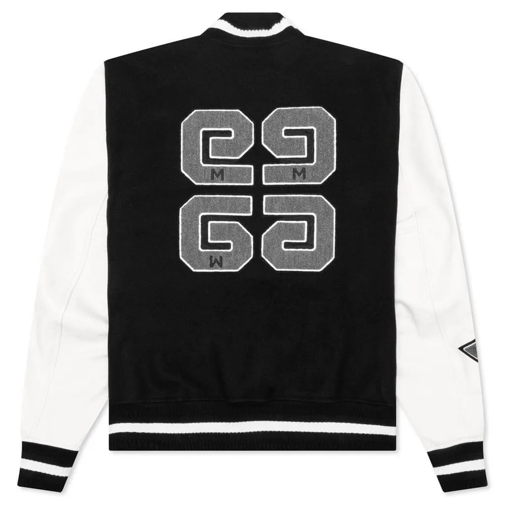 Varsity Bomber Jacket w/ Patches - Black/White