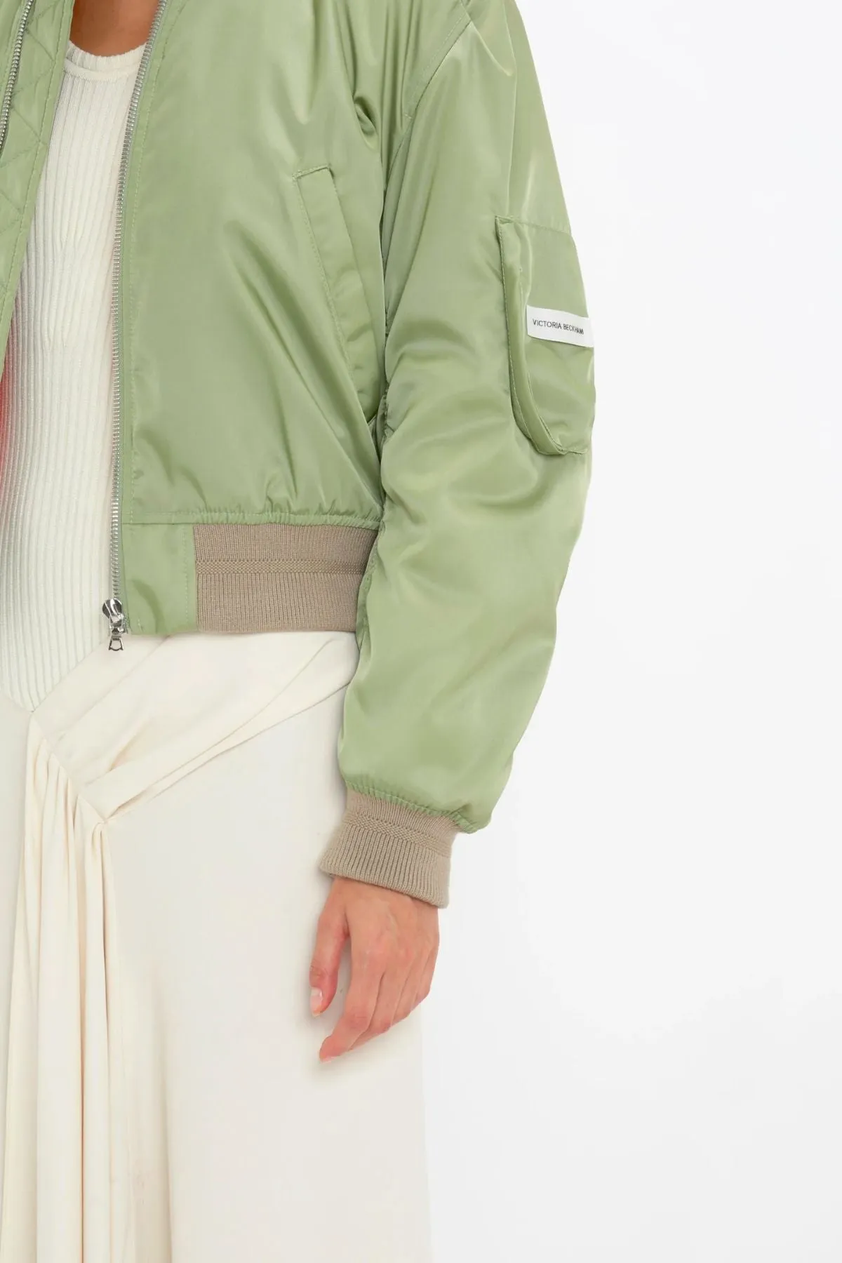 Victoria Beckham Cropped Bomber Jacket - Avocado