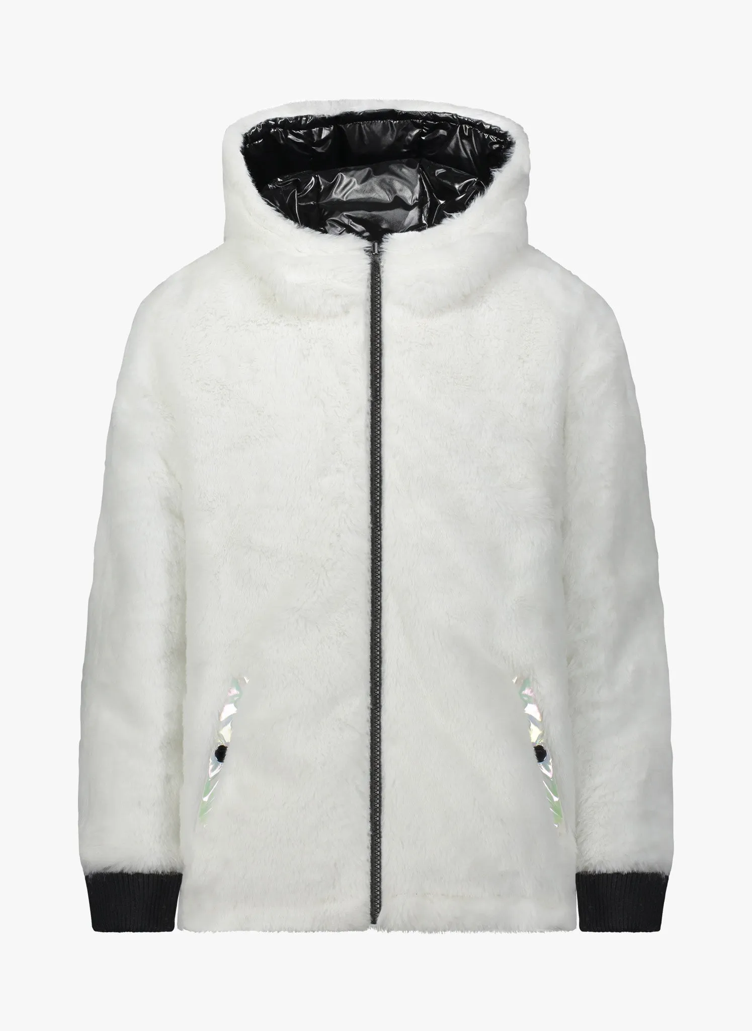 Vierra Rose Jusuf Reversible Jacket in White Fur/ Shiny Black