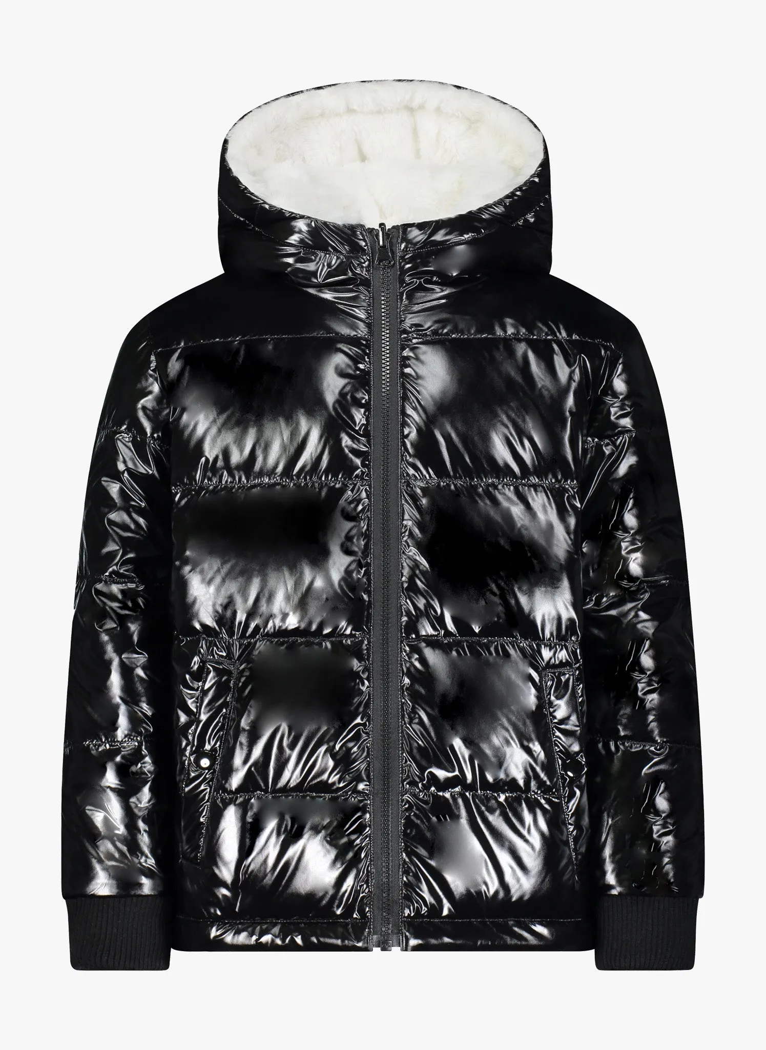 Vierra Rose Jusuf Reversible Jacket in White Fur/ Shiny Black