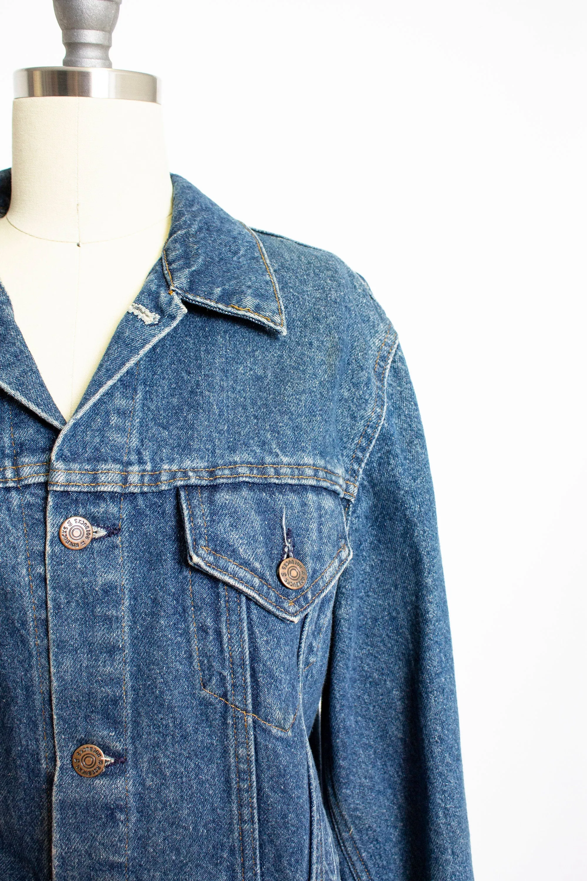 Vintage 1970s Denim Jacket Jean Jacket Roebucks Blue Cotton 70s Small S