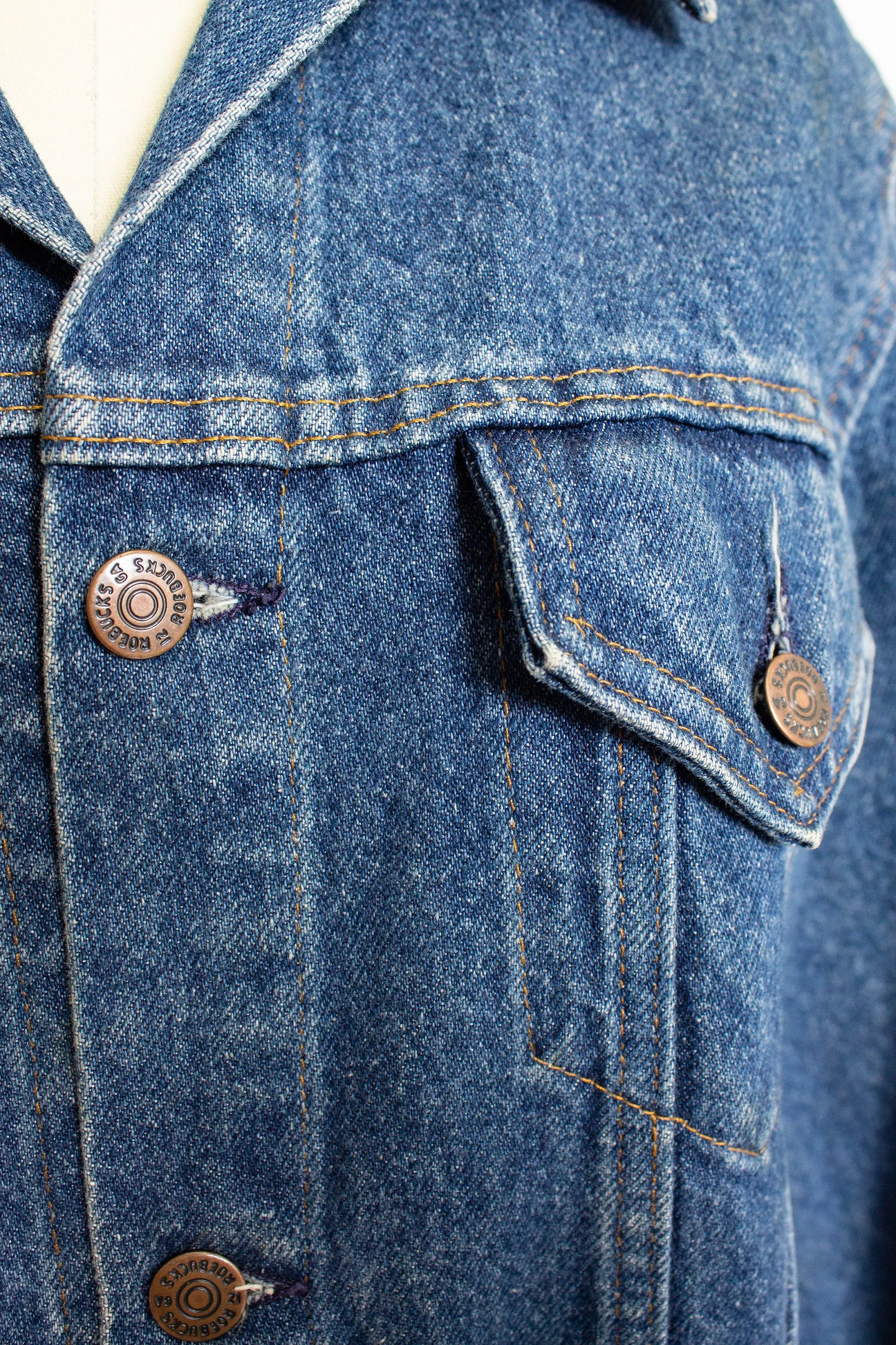 Vintage 1970s Denim Jacket Jean Jacket Roebucks Blue Cotton 70s Small S