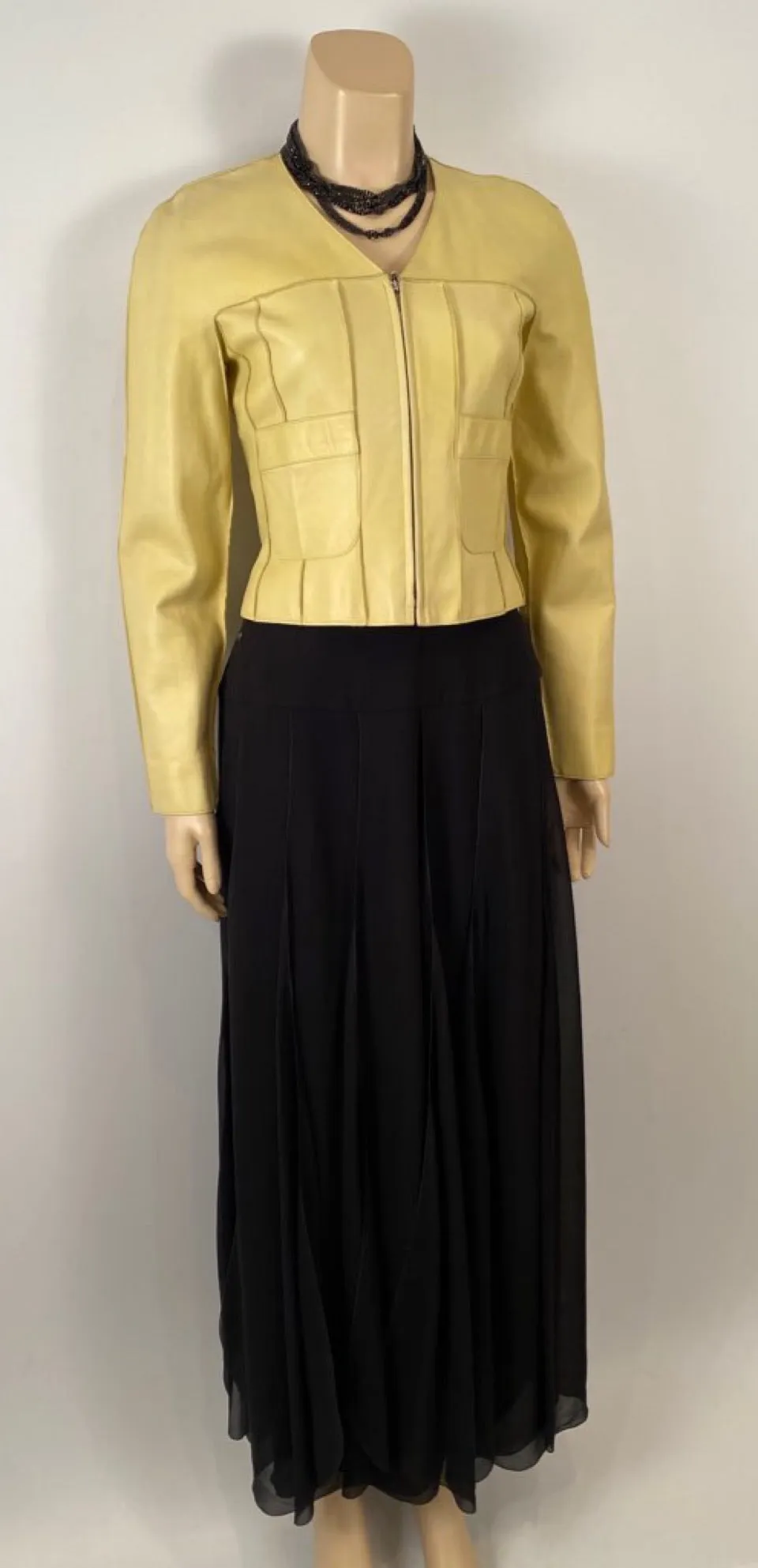 Vintage Chanel 99P, 1999 Spring yellow soft lambskin leather jacket FR 34 US 2/4