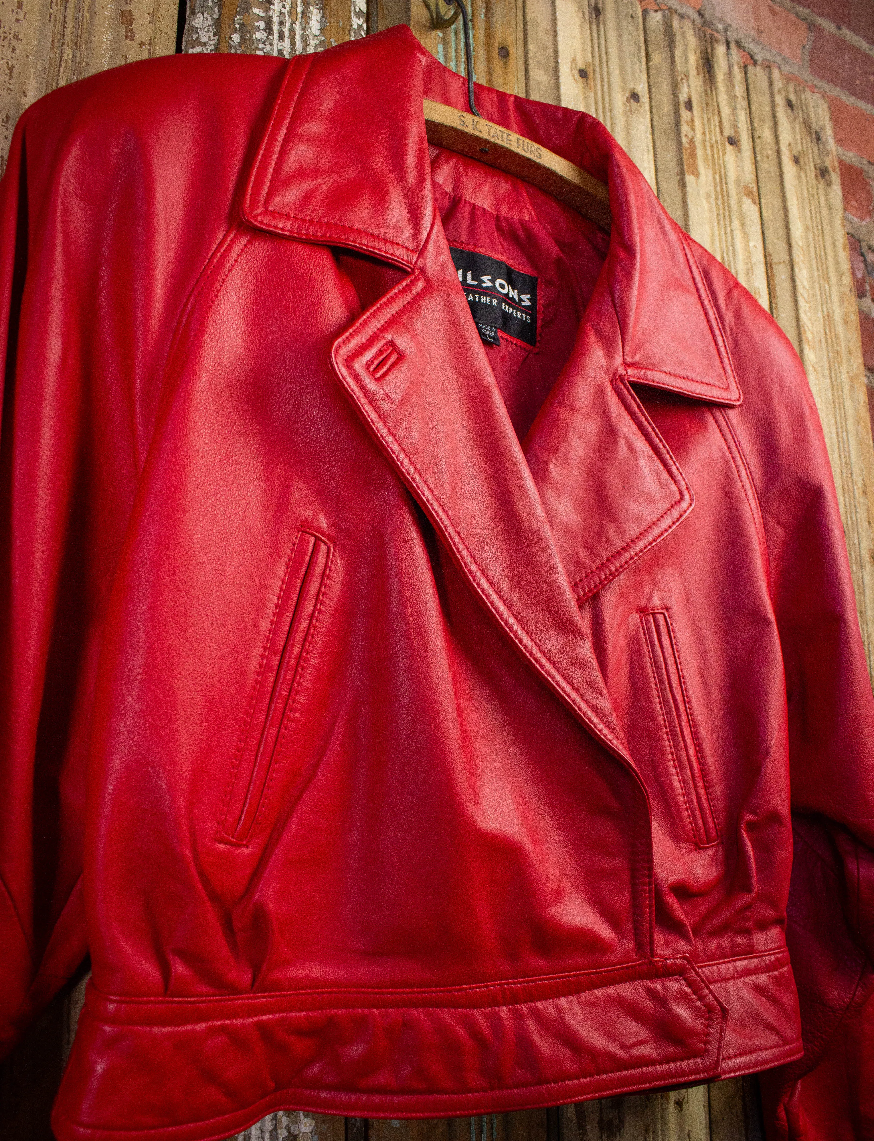 Vintage Wilsons Red Leather Cropped Biker Jacket 90s Large