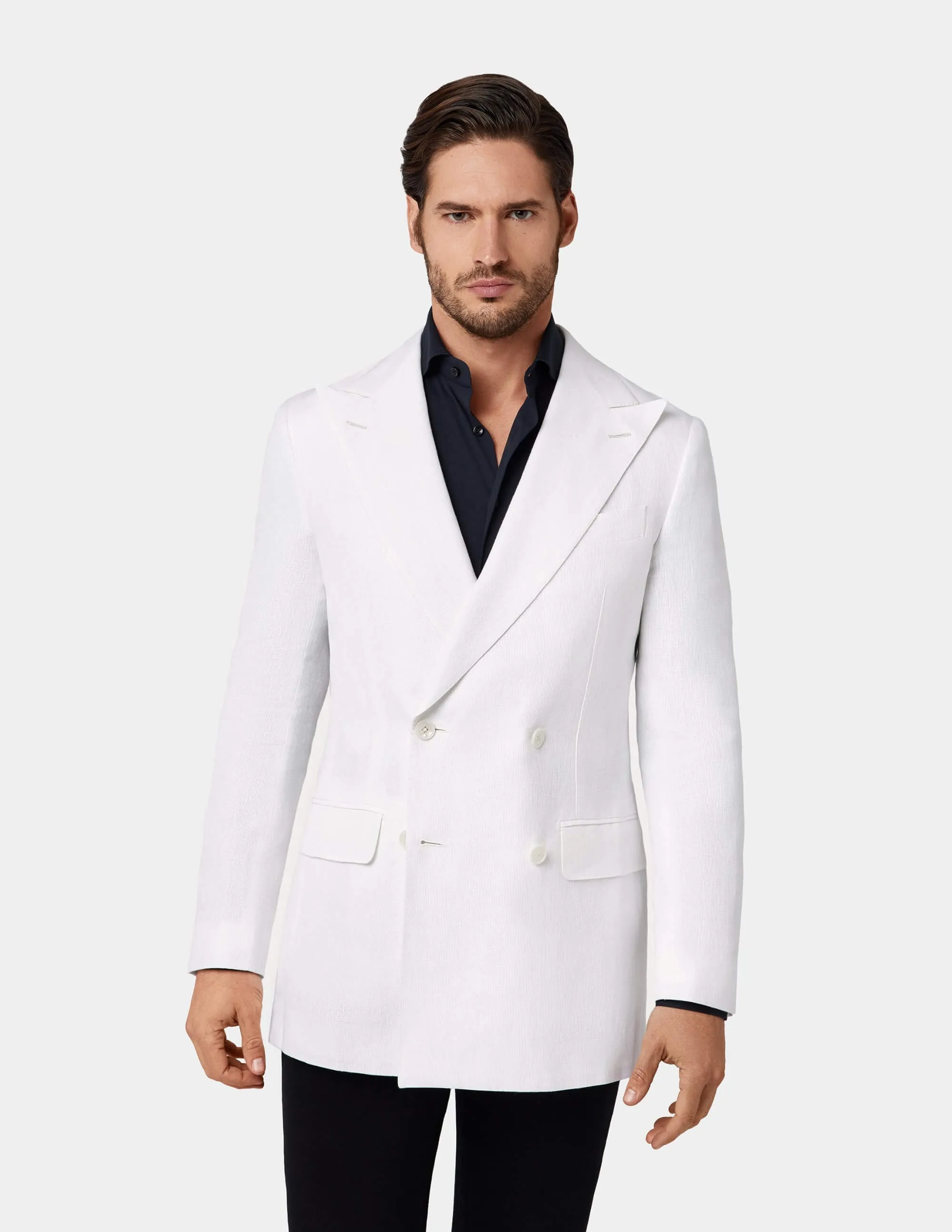 White Optical Double-Breasted Jacket