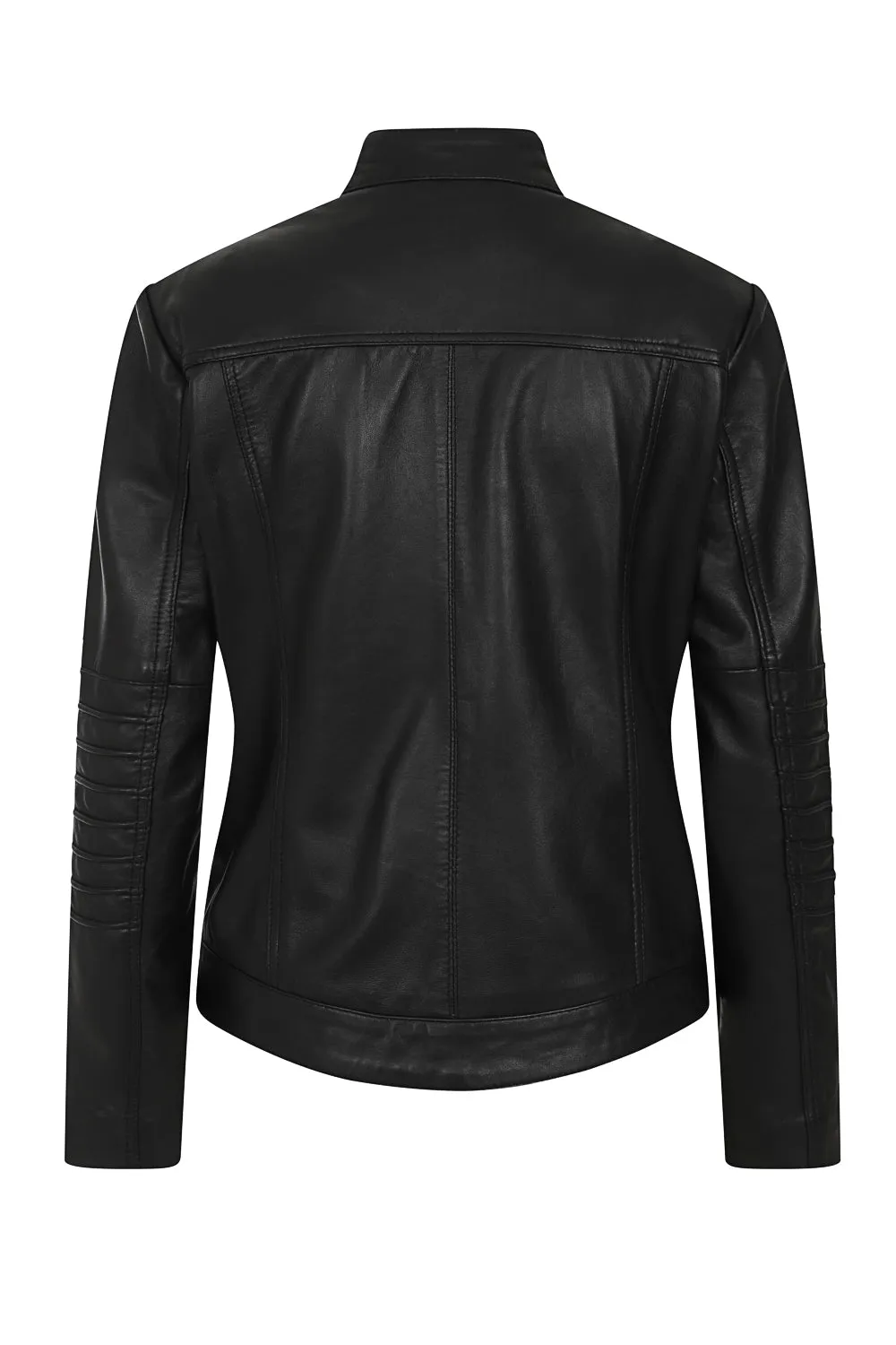 Women's Leather Biker Jacket with Stand Up Collar - ALMA