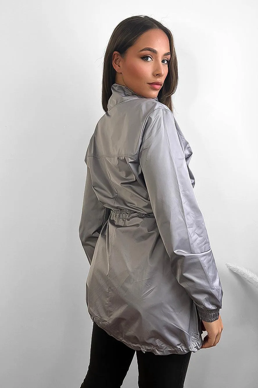 Zipped Down Drawstring Waist Windbreaker