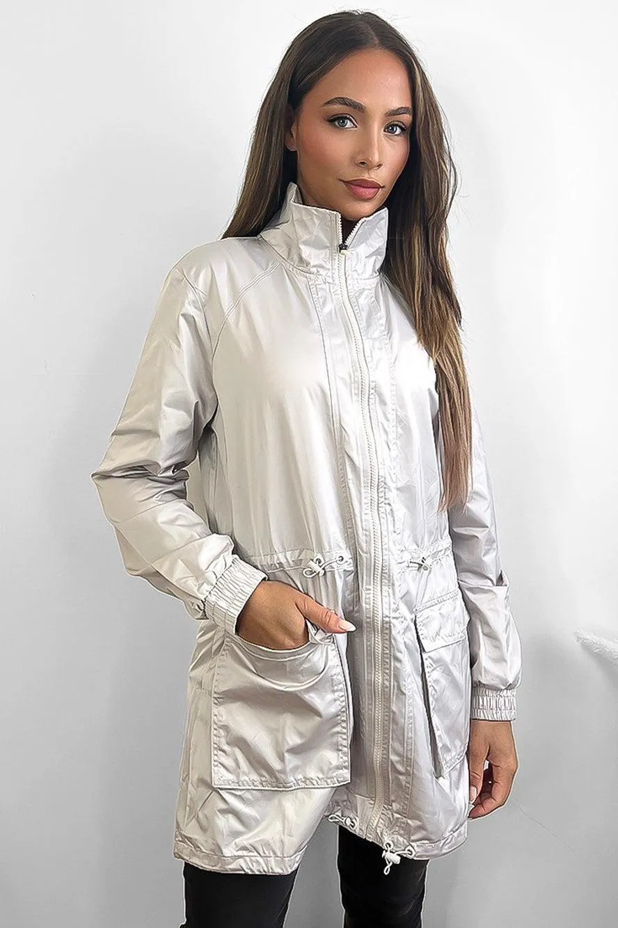 Zipped Down Drawstring Waist Windbreaker